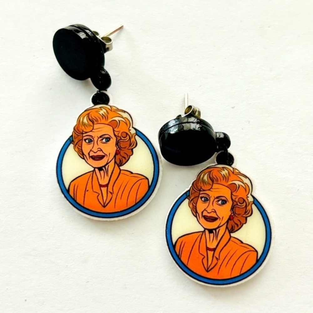 Rose Nylund Golden Girls Acrylic earrings, NWT, Unworn